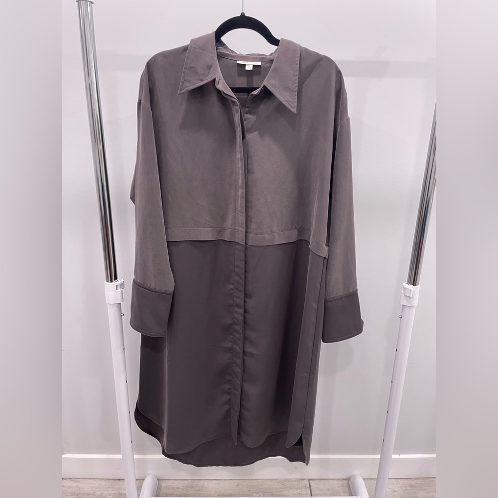 Women’s Prologue Target Gray Green Long Midi Shirt Dress Button Down size Medium